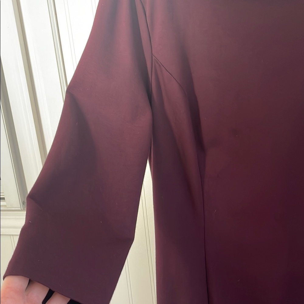 Talbots Ponte Knit 3/4 Sleeves Plum Burgundy Dress Cowl Neck Midi Stretch Size 8 - Picture 5 of 16